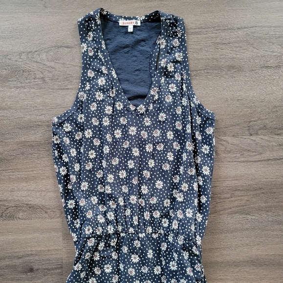 Anthropologie Sundry Navy Daisy Ruched Racerback Tank Dress Size 1/Small - Picture 3 of 10